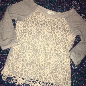Floral lace overlaid grey sweater